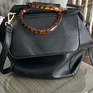 Anthropologie Black Shoulder Bag with Tortoise Accent